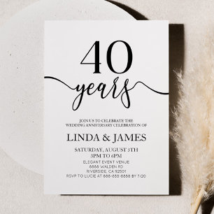 Invitation Minimaliste Noir Blanc 40e Anniversaire de Mariage