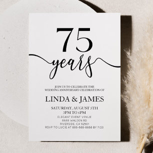 Invitation Minimaliste Noir Blanc 75e Anniversaire de Mariage