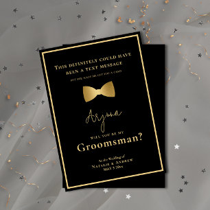 Invitation Minimaliste noir et or Tuxedo Funny Groomsman