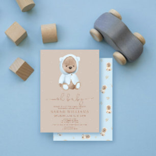 Invitation Minimaliste Oh Baby Dusty Blue Bear Baby shower