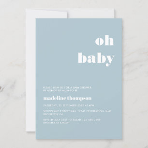 Invitation Minimaliste Oh Baby Pastel Baby shower bleu