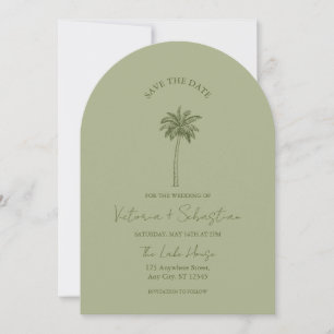 Invitation Minimaliste Palmier Vert Plage Enregistrer La Date