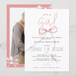 Invitation Minimaliste rose BOW C'est un Baby shower fille