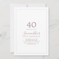 Invitation minimaliste Rose Gold 40th Birthday