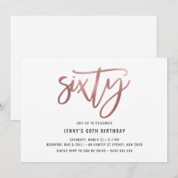Invitation minimaliste Rose Gold Foil 60e annivers