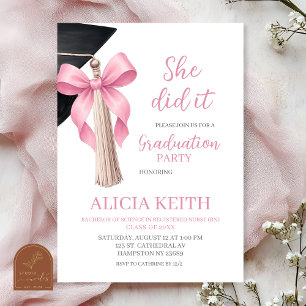 Invitation Minimaliste Rose Pâle Coquette Graduation à Frange