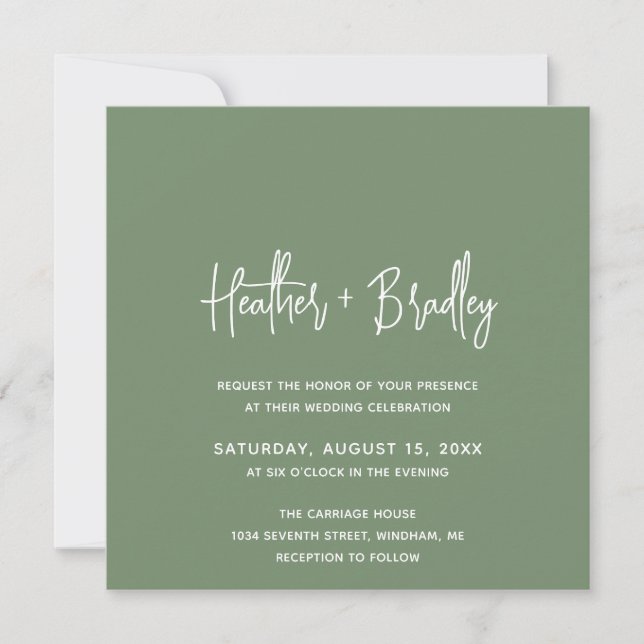 Invitation Minimaliste Sage Vert Mariage moderne (Devant)