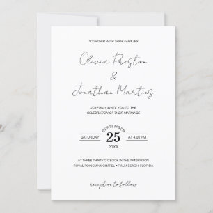 Invitation Minimaliste simple noir blanc QR Code RSVP Mariage