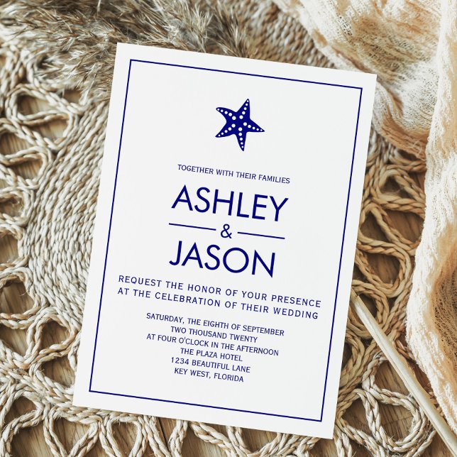 Invitation minimaliste Starfish Beach Wedding, Nav (Créateur téléchargé)