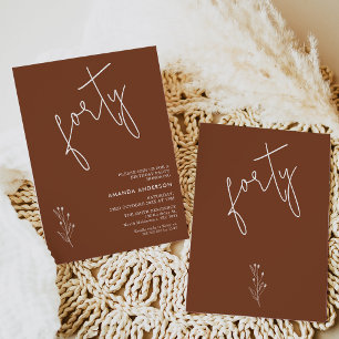 Invitation Minimaliste Terracotta Boho Motif 40e anniversaire