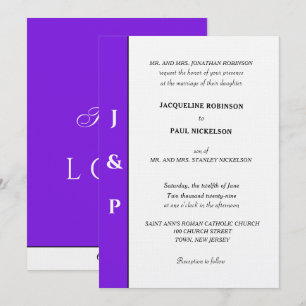 Invitation Minimaliste Violet Monogramme Blanc 