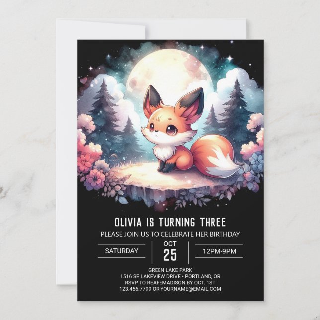 Invitation Minimaliste Whimsical Fox Anniversaire numérique (Devant)