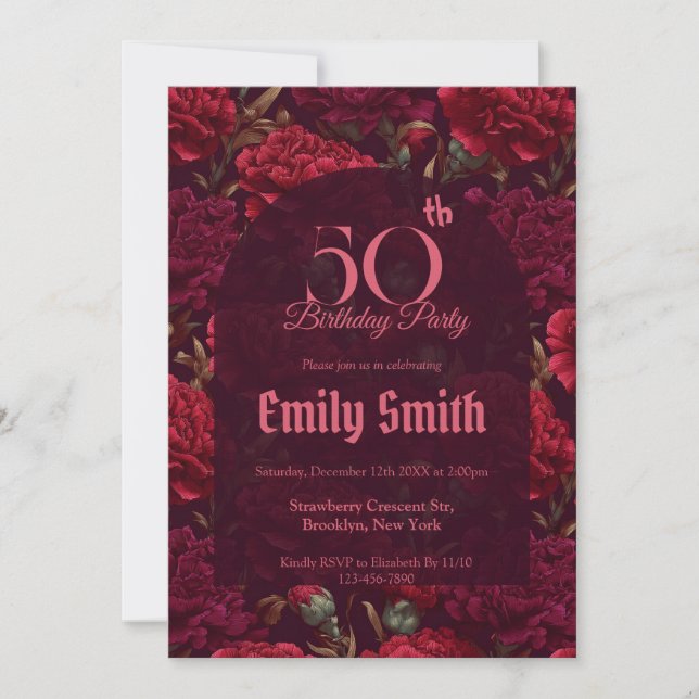 Invitation Minimalistic Carnation Accent 80Th Birthday (Devant)