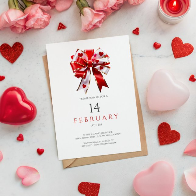 Invitation Minimalistic Hearts Bow Tie Valentine's Party  (Créateur téléchargé)