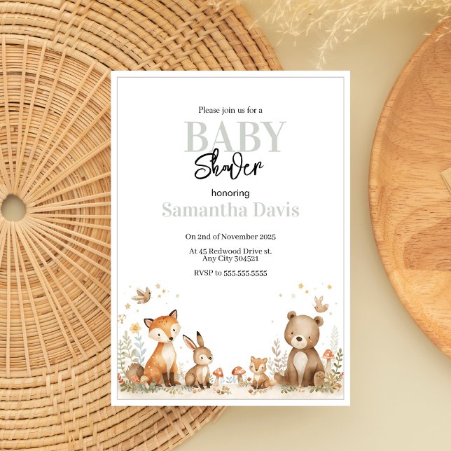 Invitation Minimalistic Woodland Animals Baby Shower (Créateur téléchargé)