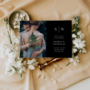 Invitation Minimum et chic   Black Photo Wedding