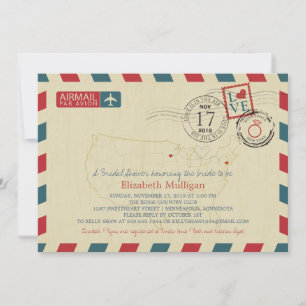 Invitation Minnesota et New York Airmail  Fête de l'mariée
