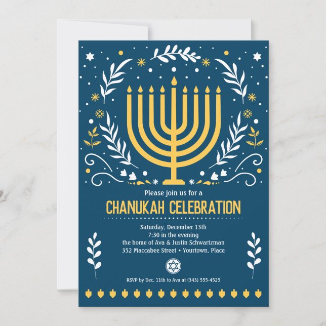 Invitation Minorah décorative Hanoukka Fête (Devant)