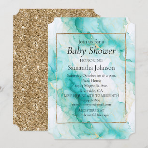 Invitation Mint Aqua Glam Elegant Marbre Or