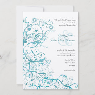 Invitation Mint Birds Swirls Wedding Invite