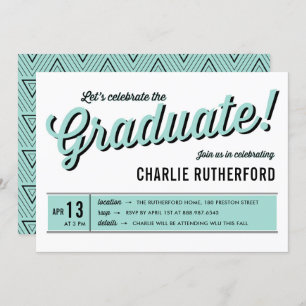 Invitation Mint Blue Diner Retro Typographie Graduation Party