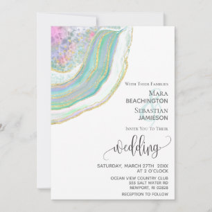 Invitation *~* Mint Blue Gold Parties scintillant Agate AR5 M