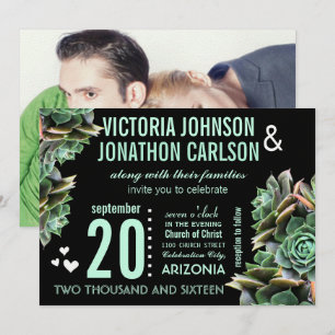 Invitation Mint et Black Your Photo Succulent Mariage moderne
