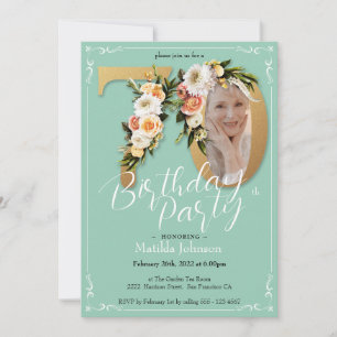Invitation Mint Gold Custom Photo Floral Boho 70e anniversair