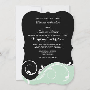 Invitation Mint Green Black Swirl Bracket Wedet Invite