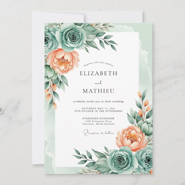 Invitation Mint Green Delicate Spring Wedding (Devant)