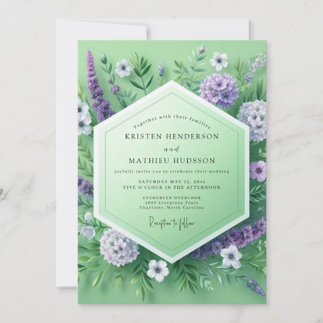 Invitation Mint Green Floral Meadow Wedding (Devant)