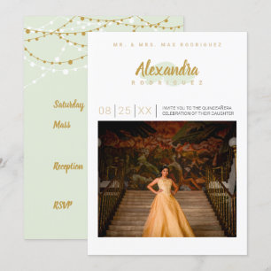 Invitation Mint Green & Gold Photo Quinceanera