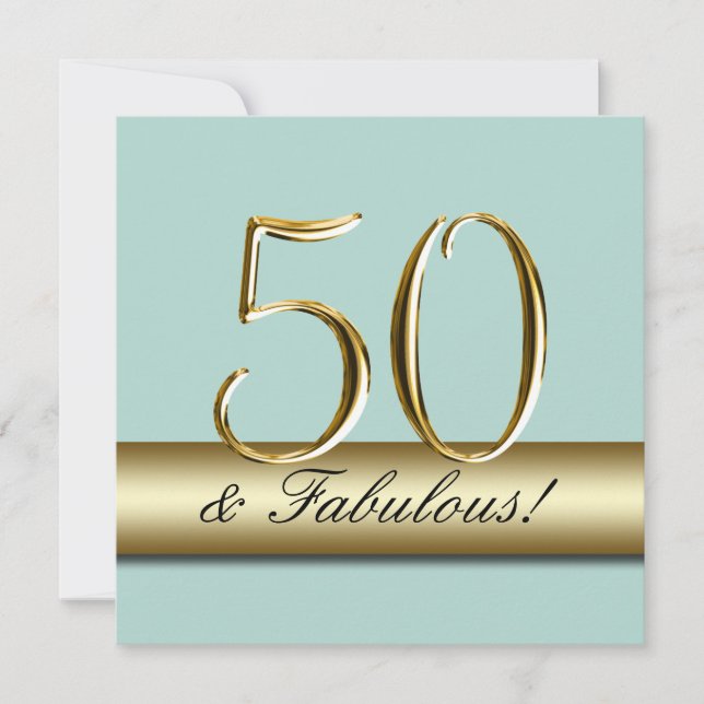 Invitation Mint Green Gold Simple 50e anniversaire (Devant)