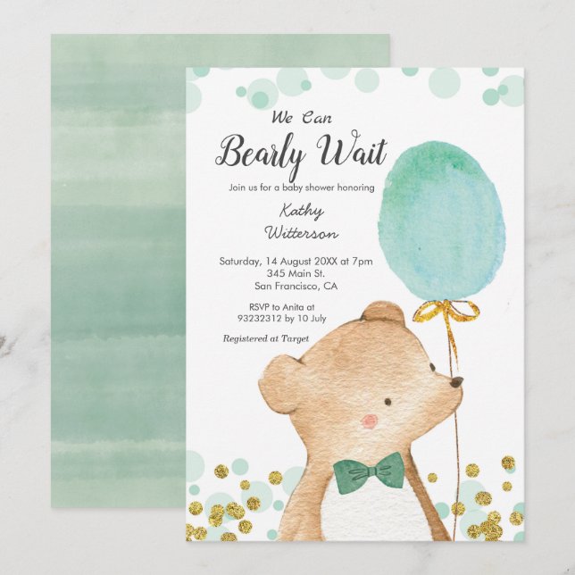 Invitation MInt Green On peut attendre baby shower (Devant / Derrière)