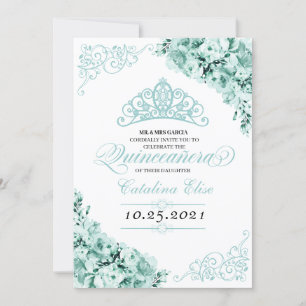 Invitation Mint Green Princess Crown Quinceanera Anniversaire