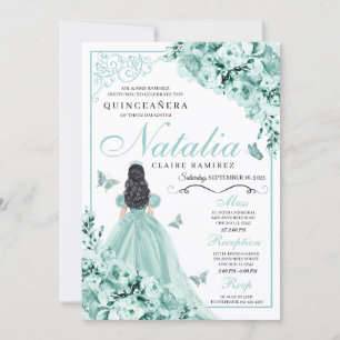 Invitation Mint Green Rose princesse robe Quinceanera