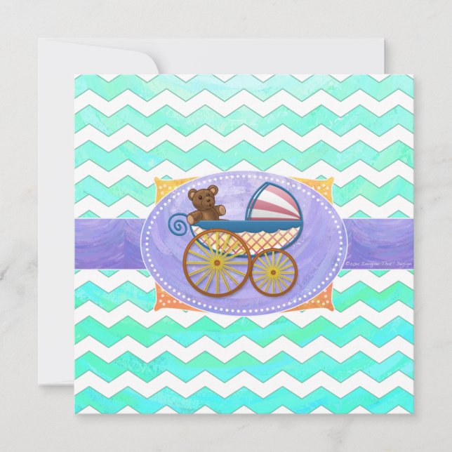 Invitation Mint Ice Blue Chevron Patteryn Baby (Devant)