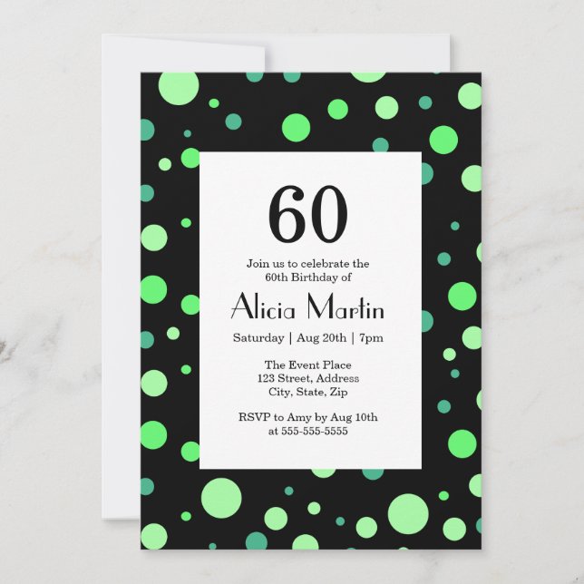 Invitation Mint & Jade Green Polka Dot Noir 60e anniversaire (Devant)