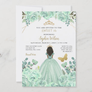 Invitation Mint or Floral Princess Butterfly Sweet 16