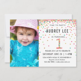 Invitation Mint rose 1er anniversaire fête photo premier anni