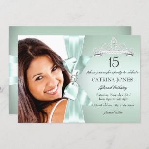Invitation Mint Silver Diamond Bow & Tiara Quincea