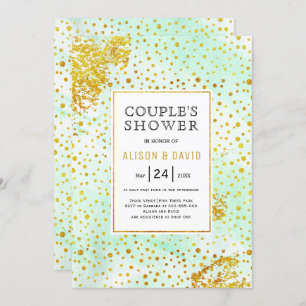 Invitation Mint vert aquarelle or mariages couples douche