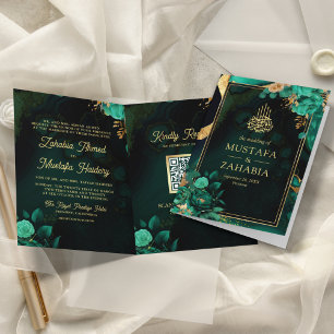 Invitation Mint Vert or Floral QR Code Musulman Mariage