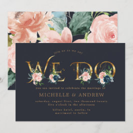 Invitation minuit bleu bleu floral nous faisons mariage