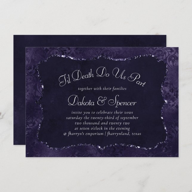 Invitation Minuit Indigo Romance | Satiny Grunge Mariage (Devant / Derrière)