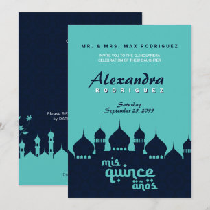 Invitation Minuit Turquoise Bleue Arabe Nights Quinceañera