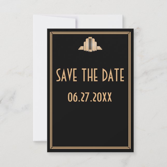 Invitation Minuscule Art Déco Grand Mariage Gatsby Enregistre (Devant)