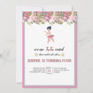Invitation Minuscule danseur   Ballet Floral rose Fête Annive
