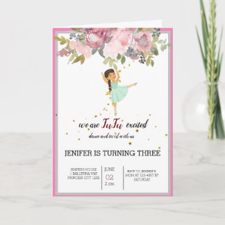 Invitation Minuscule danseur | Ballet Floral rose Fête Annive