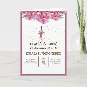 Invitation Minuscule Danseur rose Floral Ballet Anniversaire